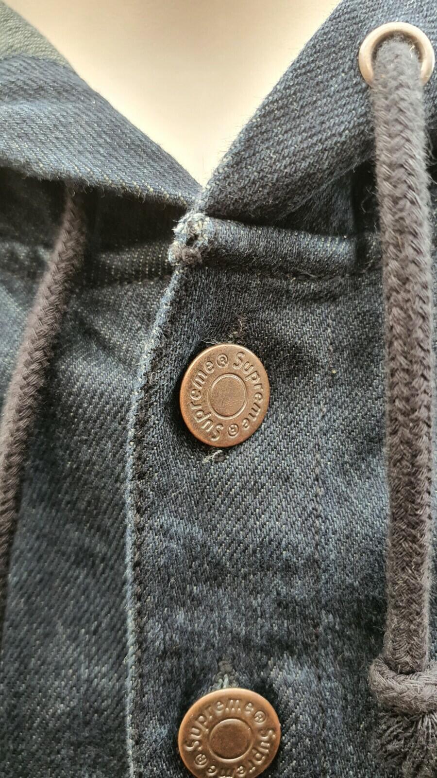 FW14 Supreme Eat The Rich Hooded Denim Shirt Indigo Größe M