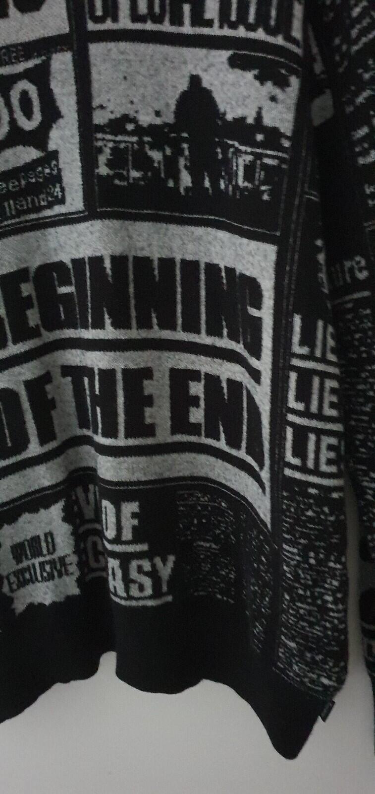 FW18 Supreme Newsprint schwarzer Pullover Größe M mittlerer Jumper Zeitung Merinowolle