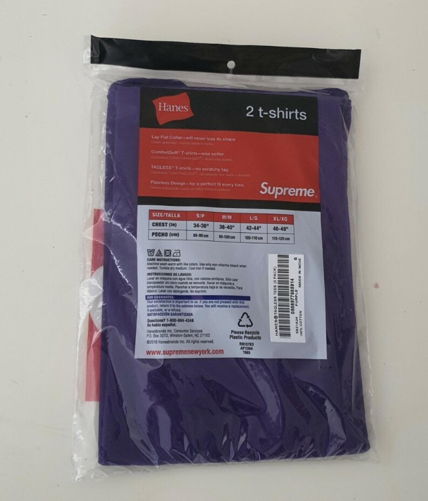 SS21 Supreme Hanes Purple Tees 2 Pack  Size S