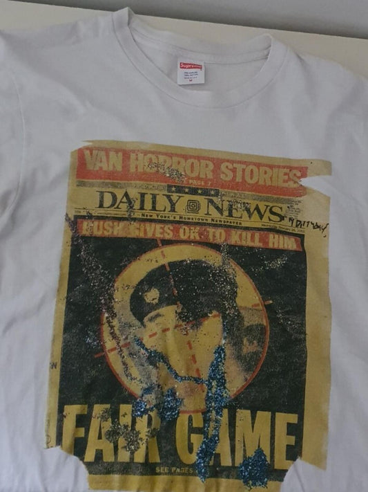 FW16 Supreme Dash Snow Tee talla M mediana camiseta blanca Saddam Hussain Daily News