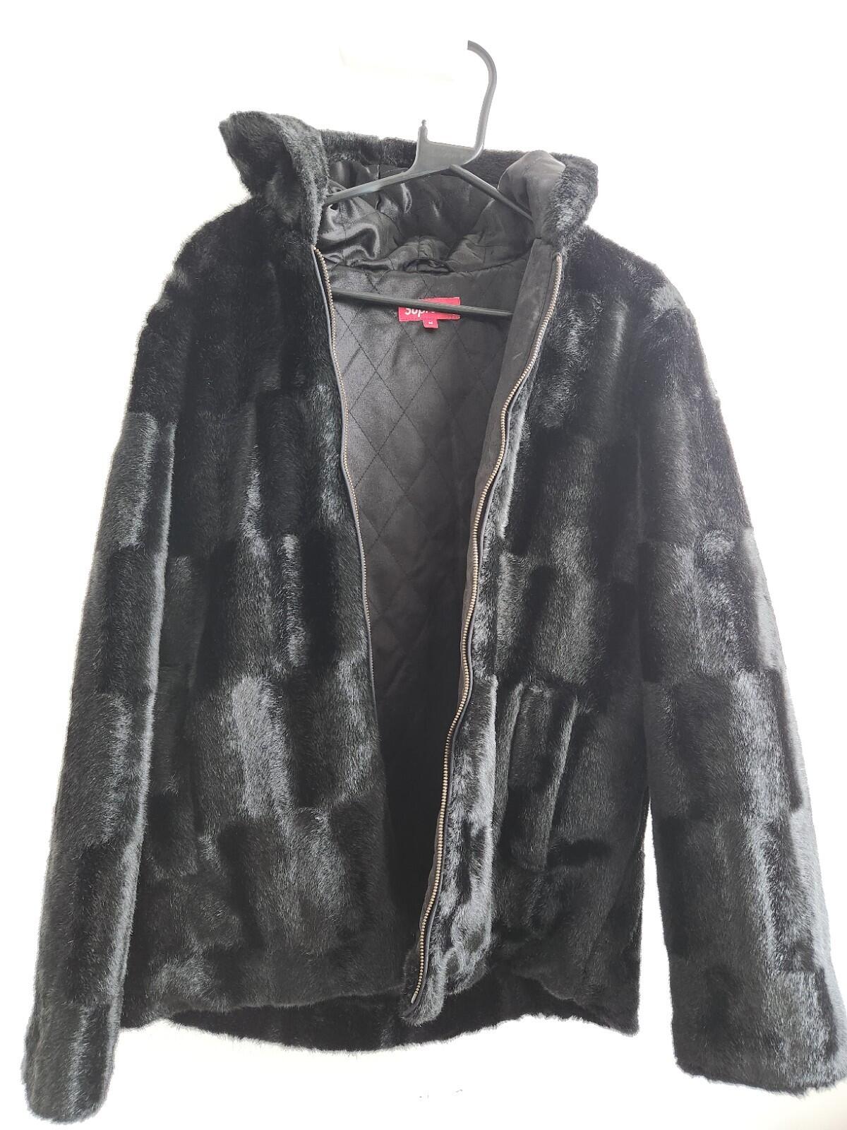 FW15 Supreme Faux Fur Jacket Black Black Vintage 2015 Coat Size M Medium