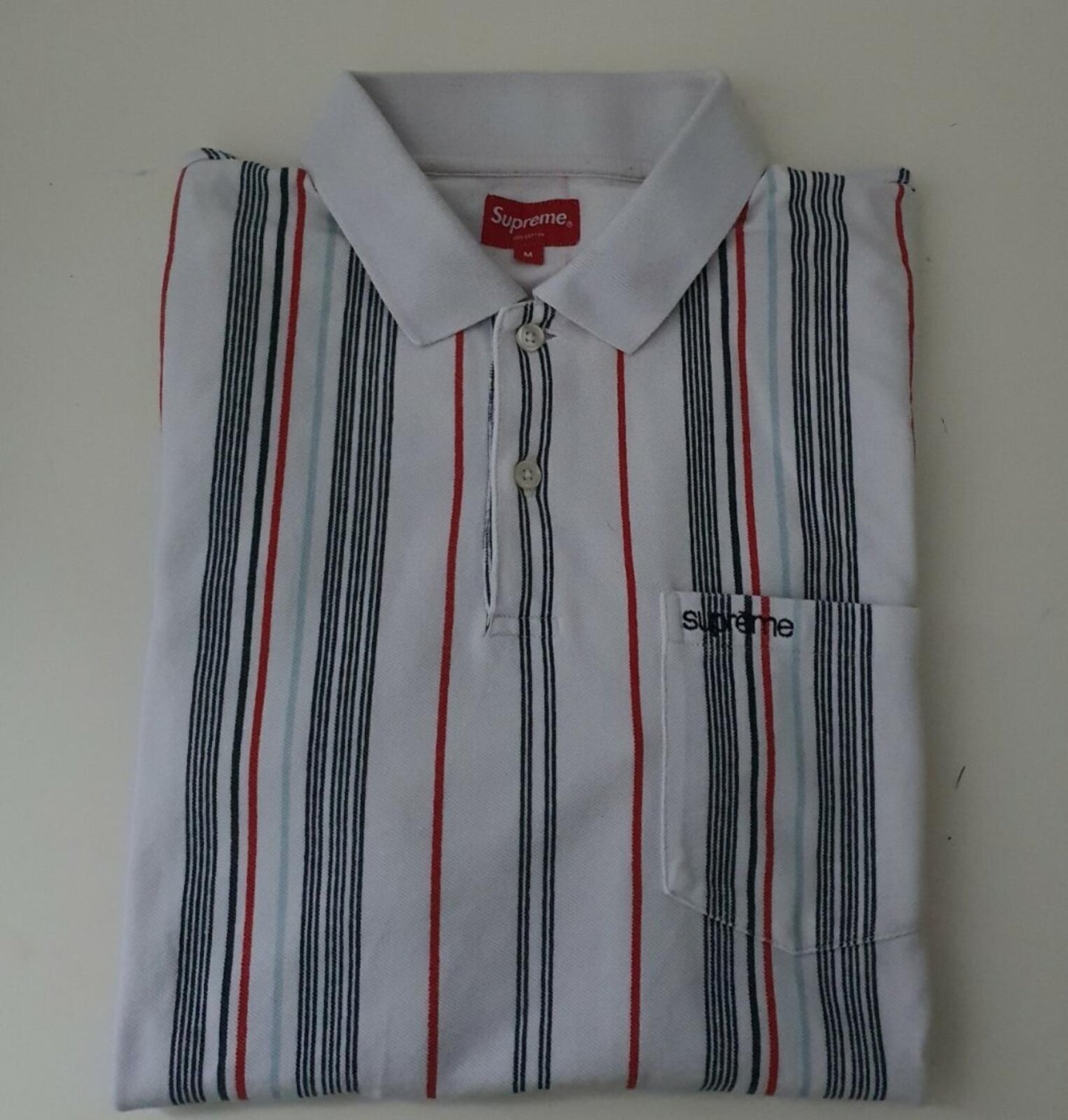 SS20 Supreme Vertical Stripe Polo Top Shirt White M