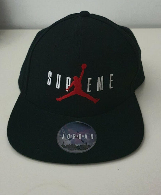FW15 Supreme x Jordan black 6-Panel cap Jumpman hat Rare