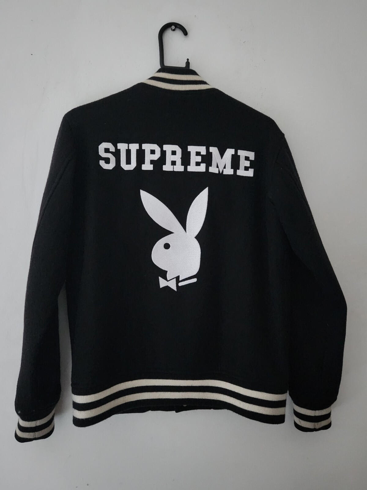 SS11 Supreme x Playboy Wool Varsity Jacket size S Small Satin Black Vintage 2011