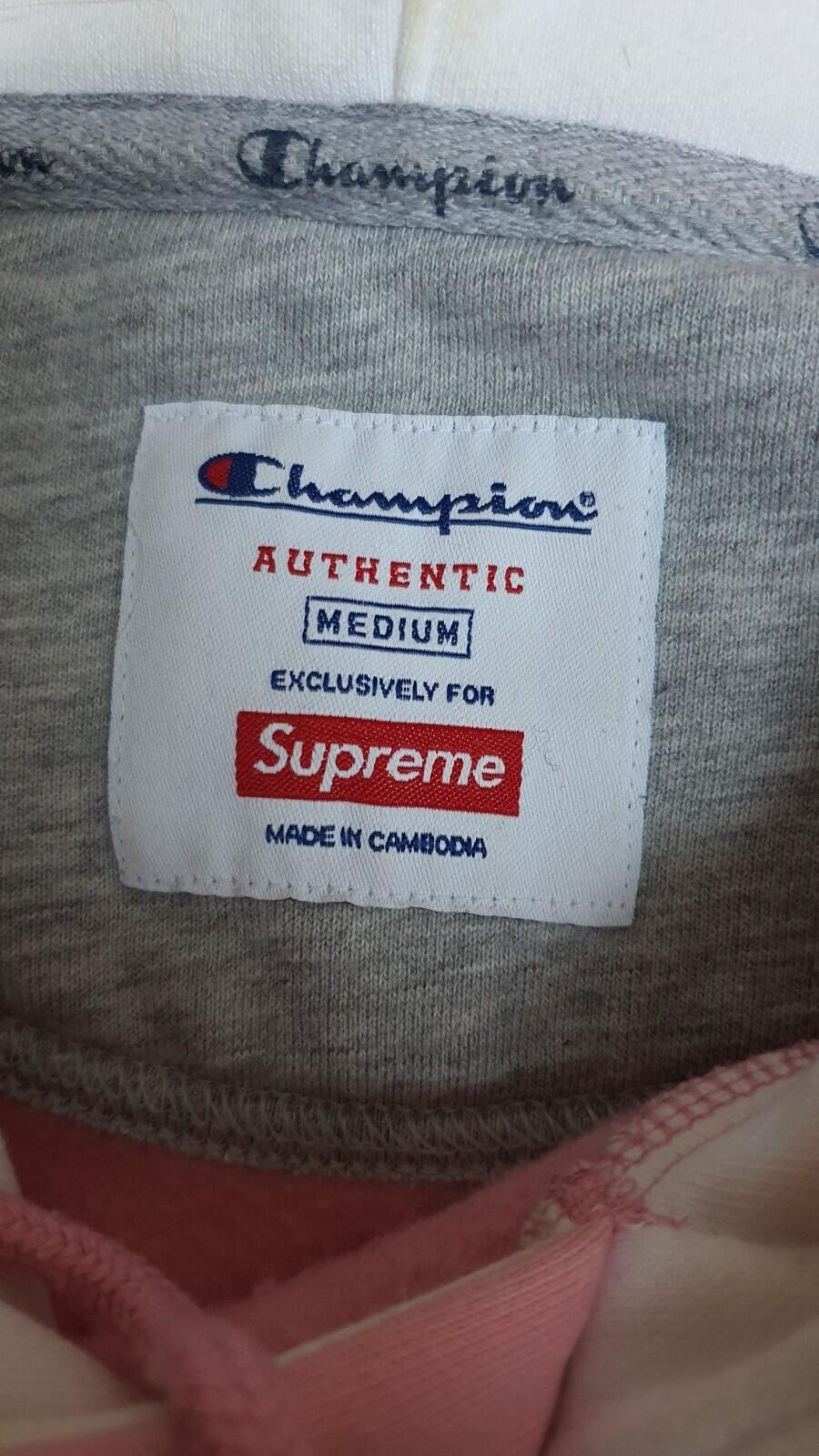 SS17 Supreme x Champion Satin Logo Hooded Sweatshirt Pink Size M