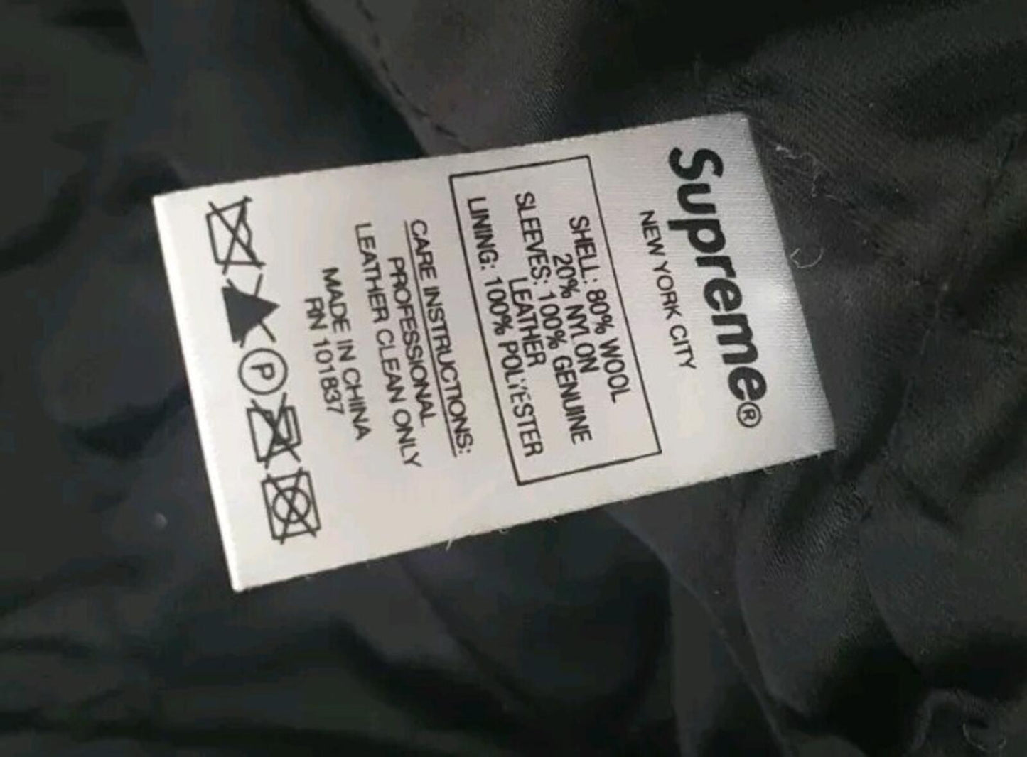 FW20 Supreme King Hooded Varsity Jacket Wool Leather Black Size S
