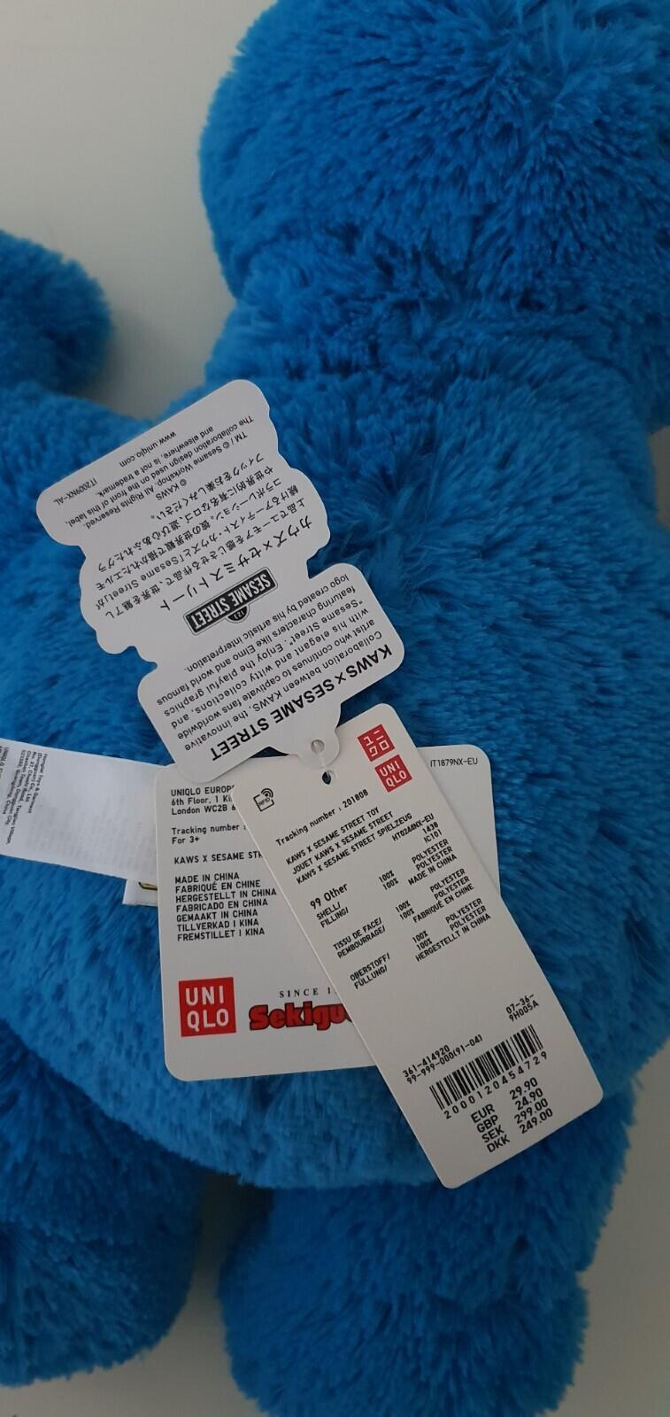 KAWS x Sesame Street UNIQLO Cookie Monster Plush Toy blue New Accessory