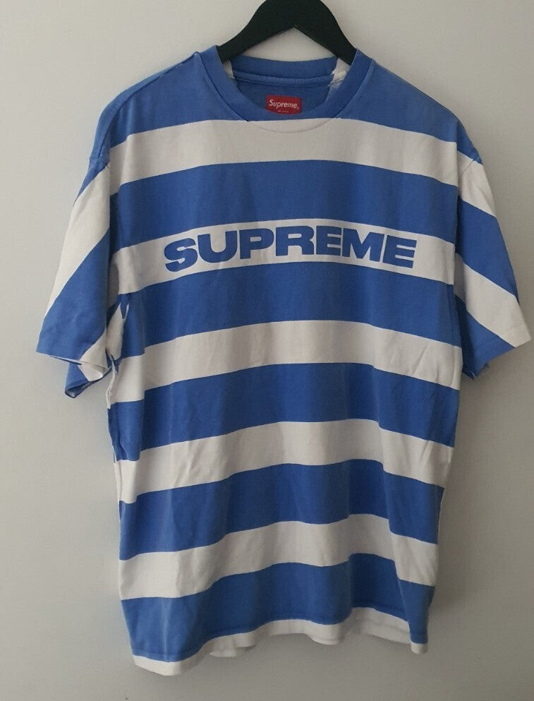 SS21 Supreme Printed Stripe S/S Top Tee Blue Size S