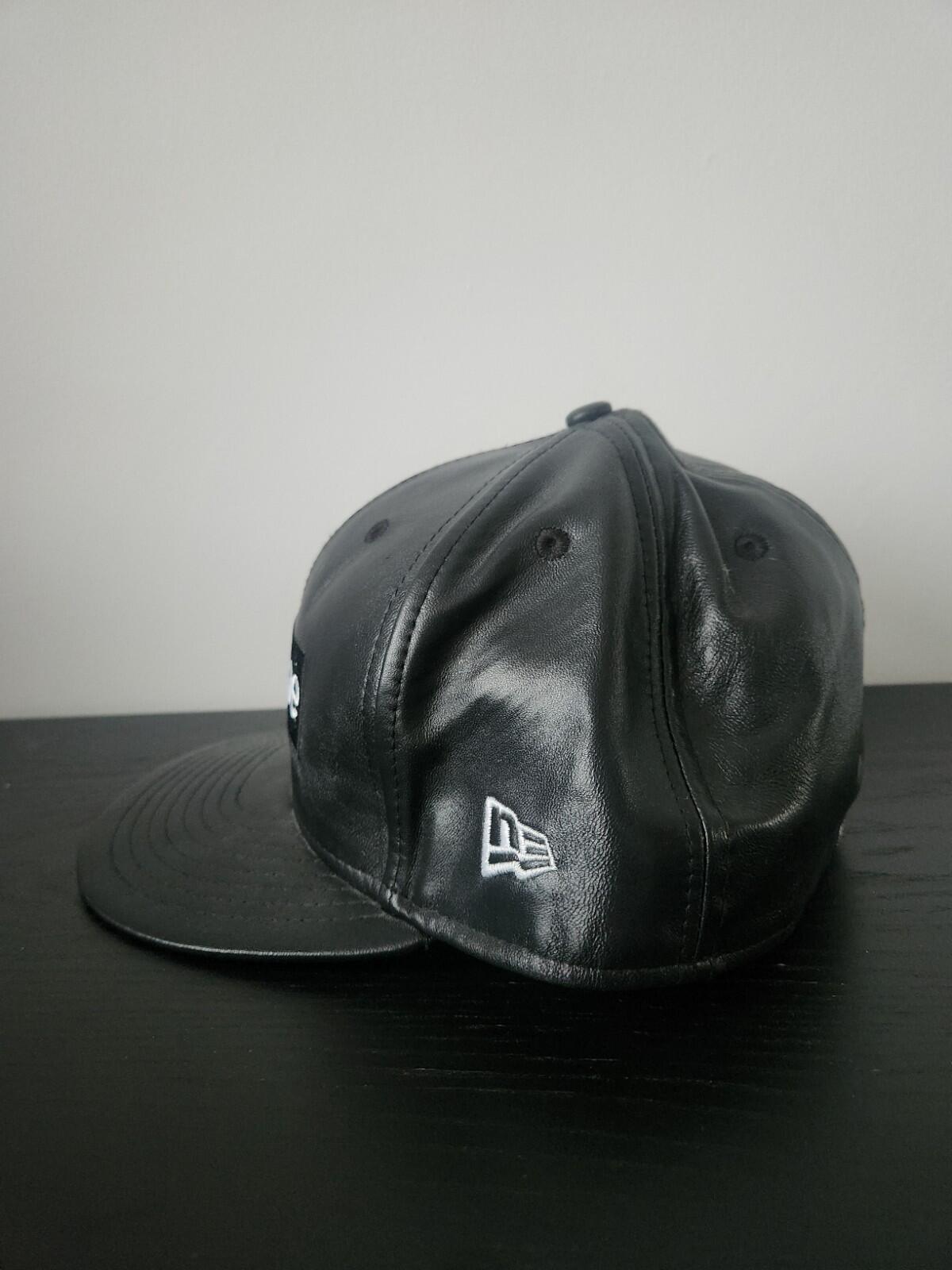 FW15 Supreme Leather Box Logo New Era Hat Black Cap size 7 3/8 Vintage 2015
