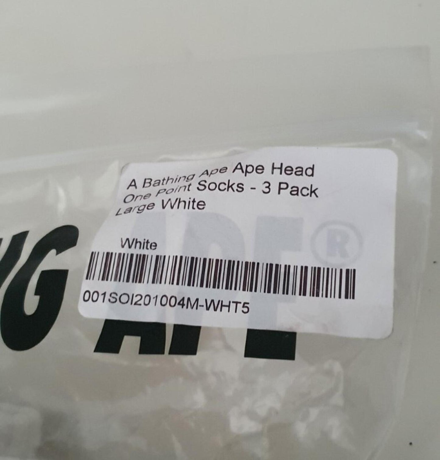 1x A BATHING APE Ape Head one point  socks L large UK 9-11 Japan BAPE White Pair