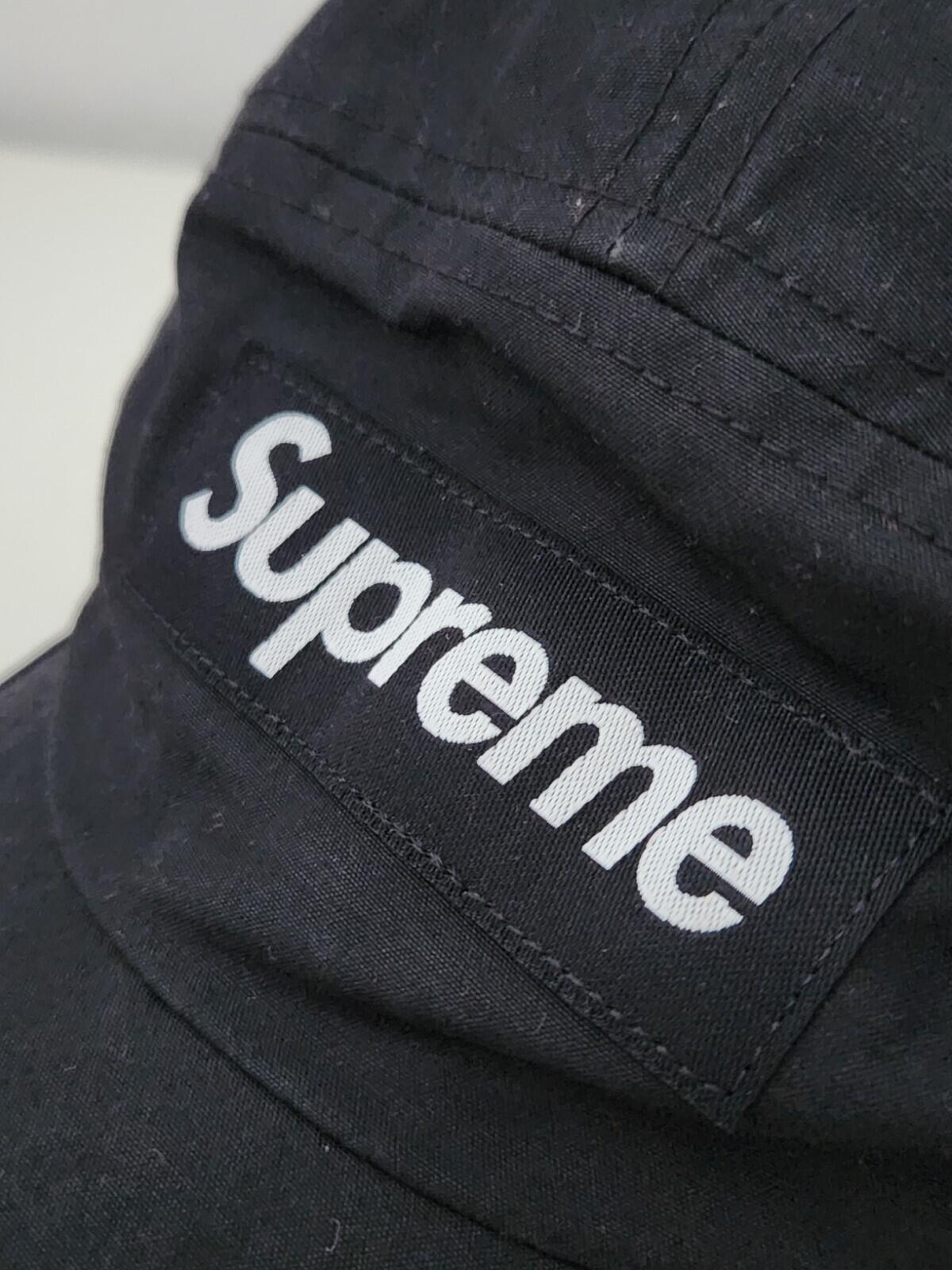 FW21 Supreme Shockcord Camp Cap Hat Black Box logo