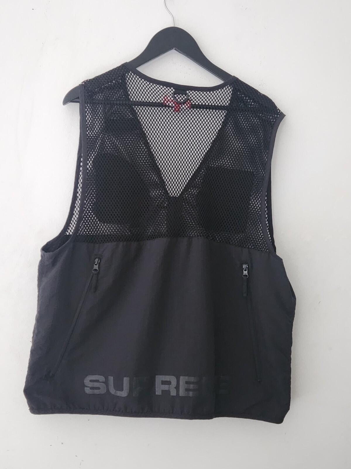 SS18 Supreme Mesh Cargo Weste L Large Schwarz Gilet Ripstop Mesh Utility Pockets
