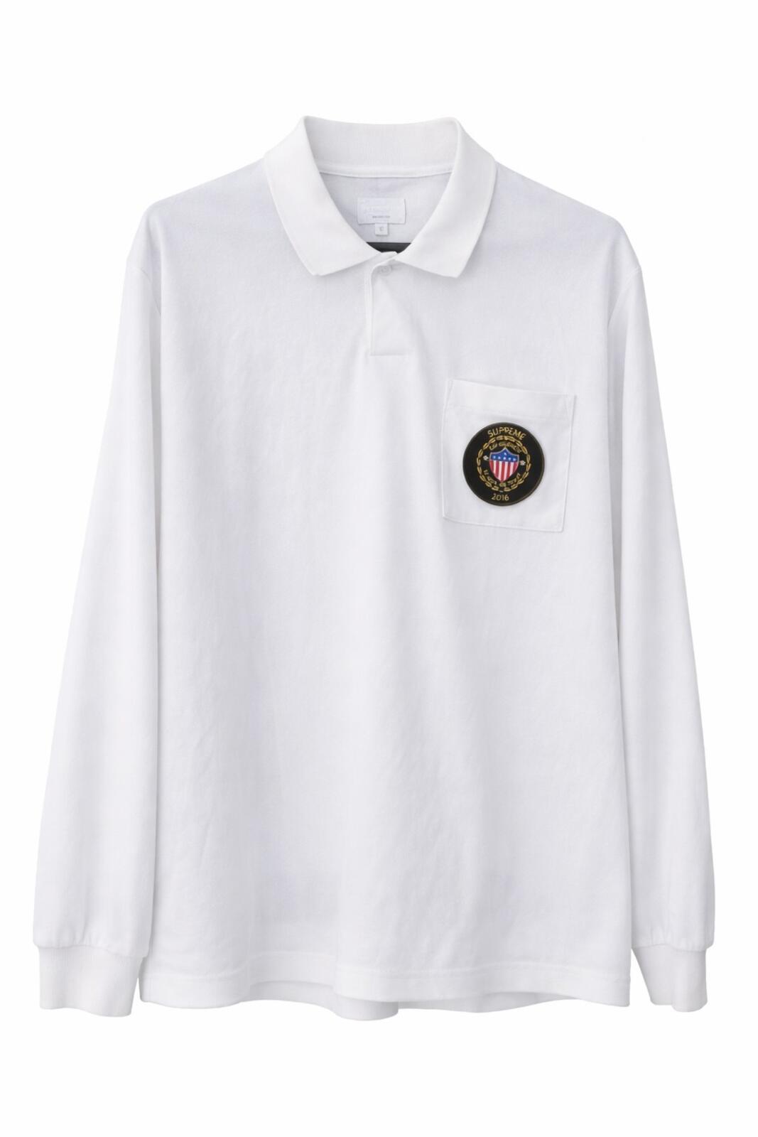 FW16 Supreme Sideline L/S Polo Shirt White Size L