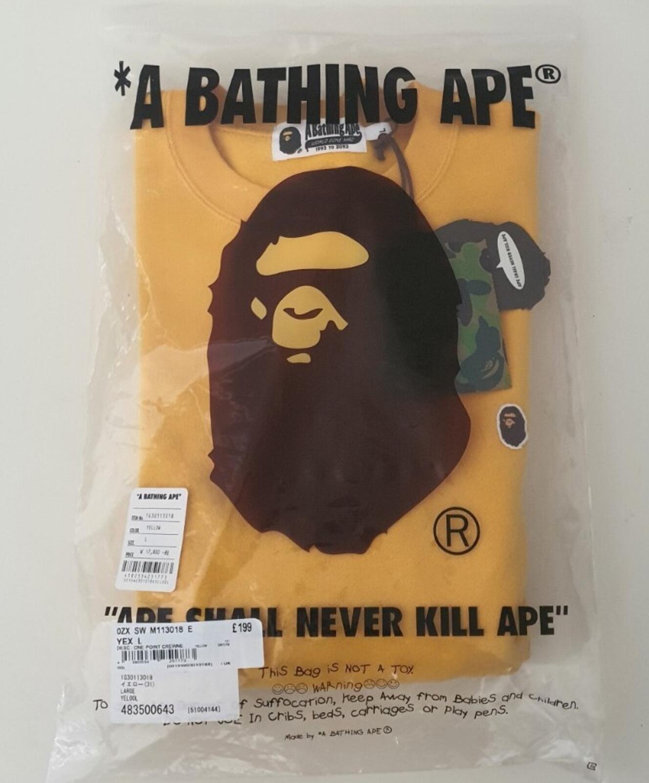 A BATHING APE Bape head one point Crewneck RRP £199 yellow