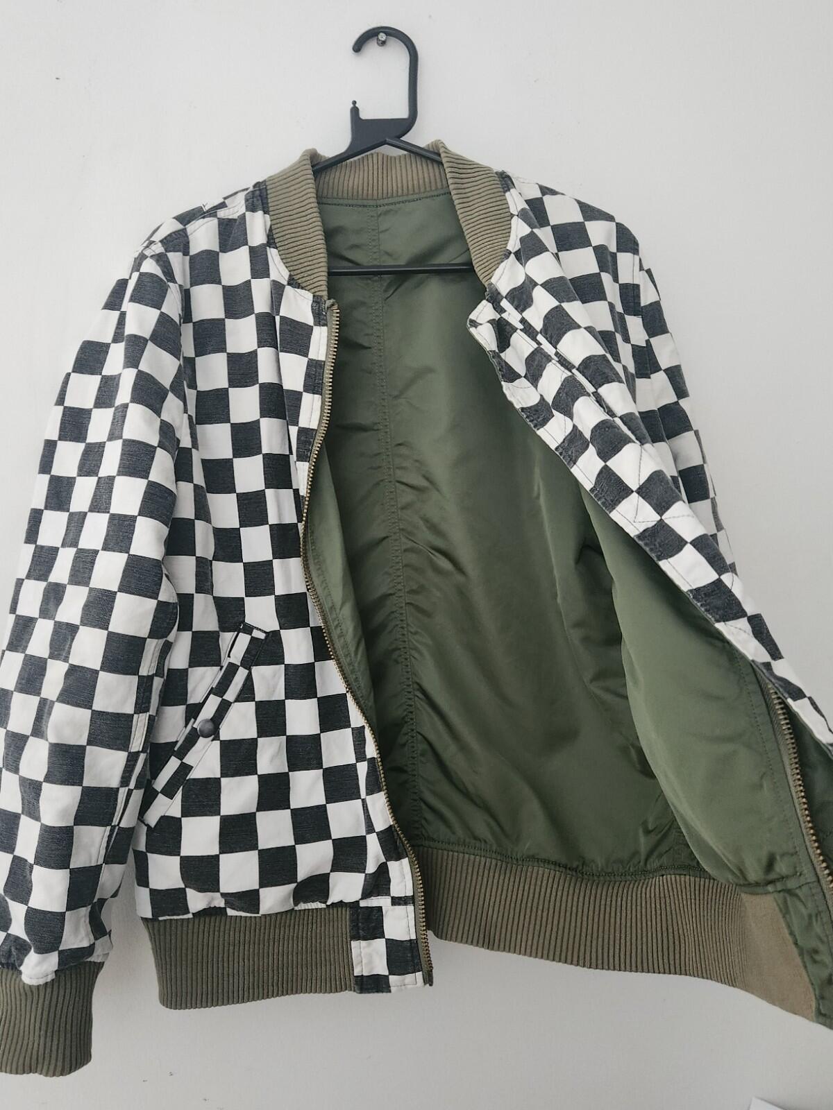 SS16 Supreme Reversible Checkered MA-1 jacket green bomber size M medium satin