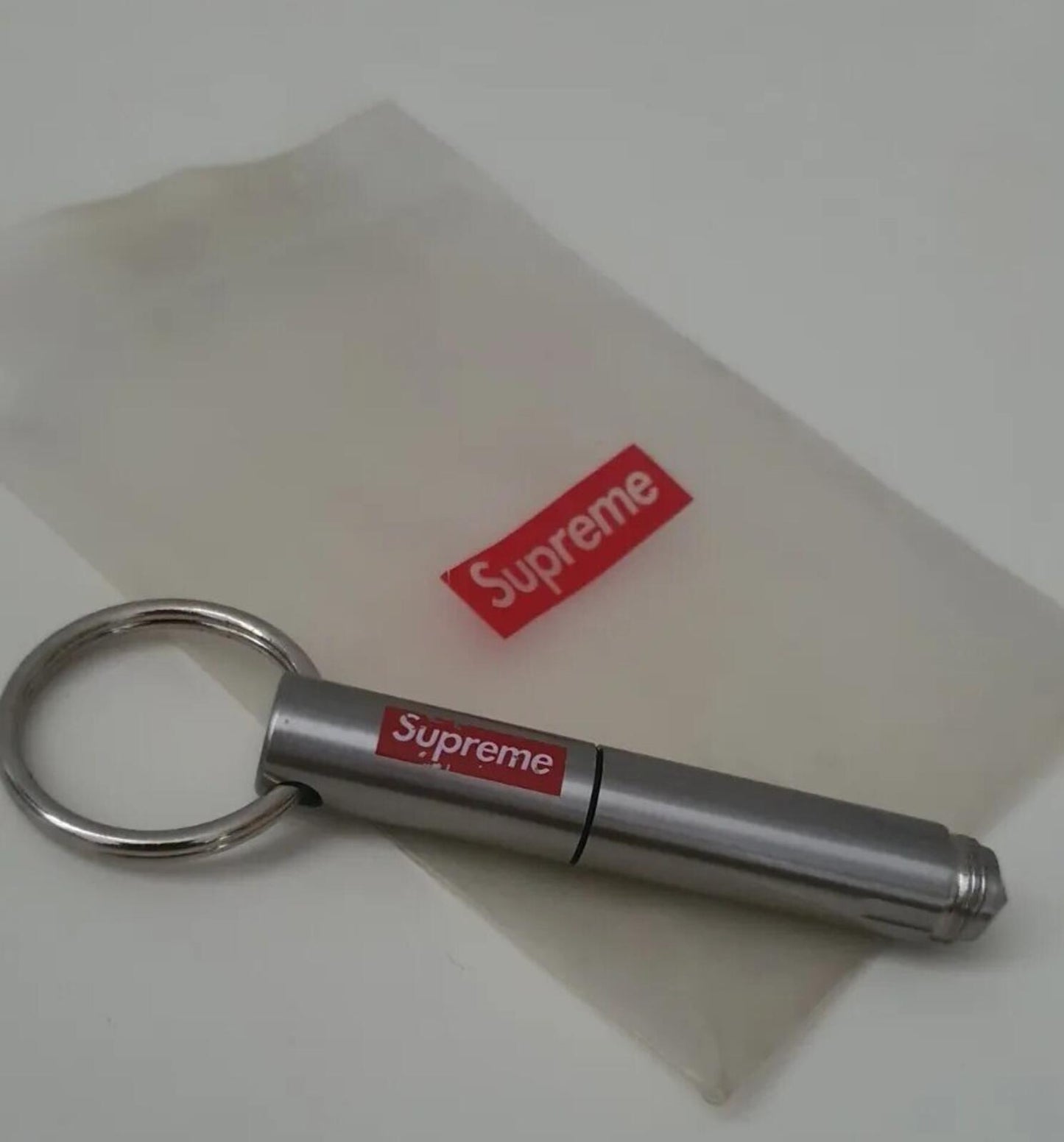 SS16 Supreme keychain Pen steel keyring silver small box logo Accessory