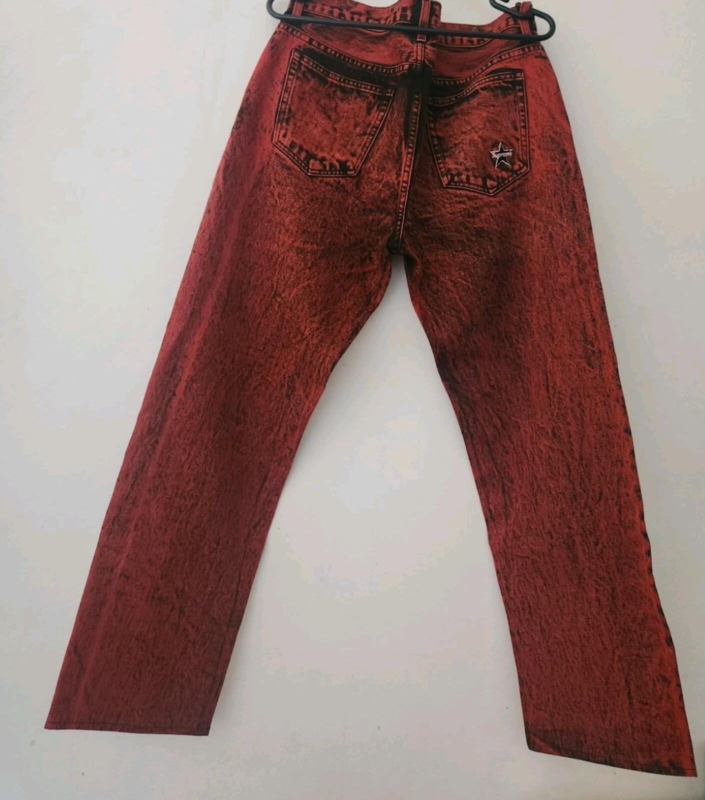 SS20 Supreme washed regular jeans size 32 W32 L32 Red denim Stone Wash