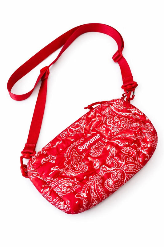 FW22 Supreme Puffer Side Bag Shoulder Red Paisley Water Resistant