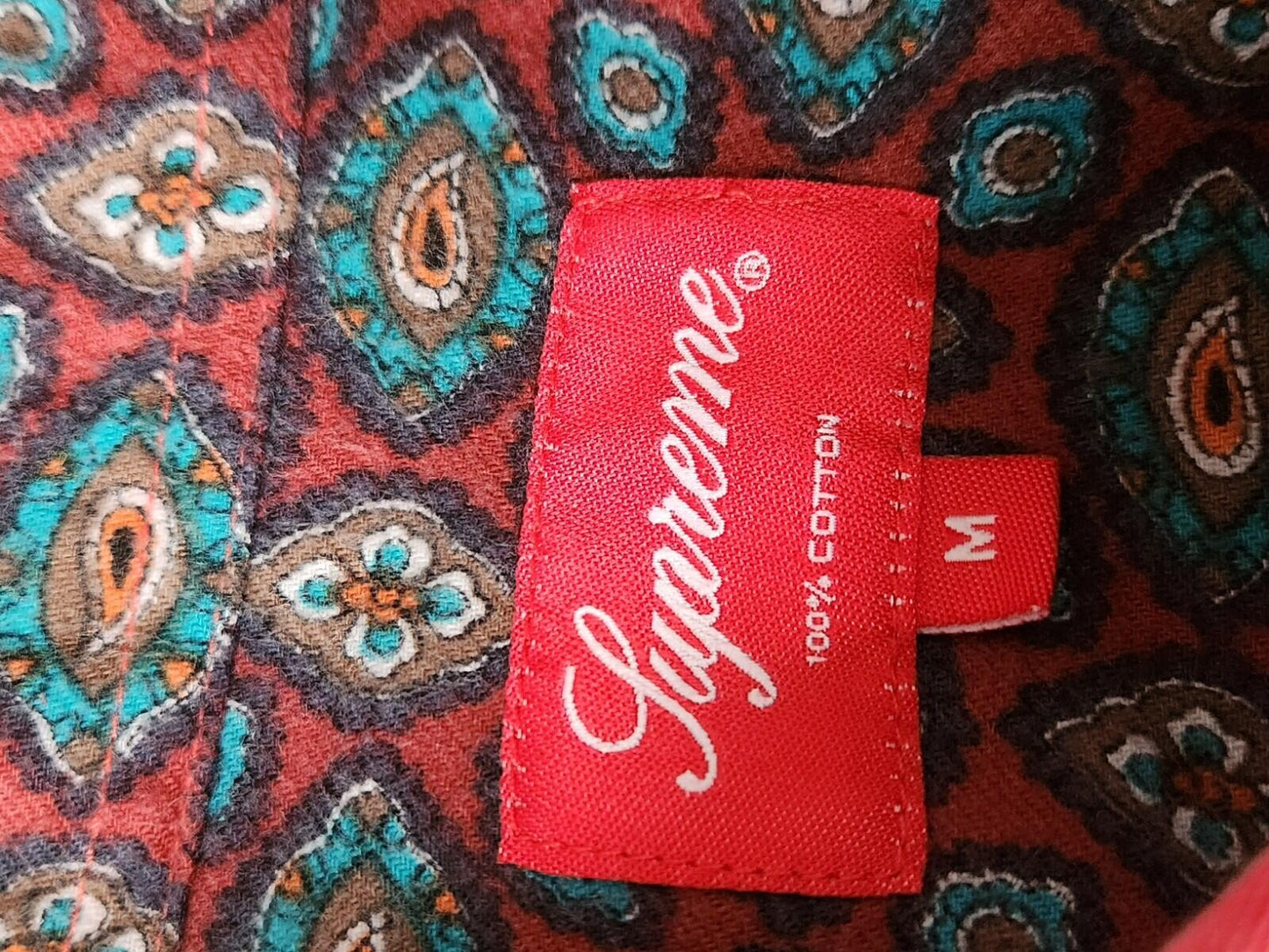 FW15 Supreme Flannel Lined Twill Shirt Size M Medium Paisley Button Up Red