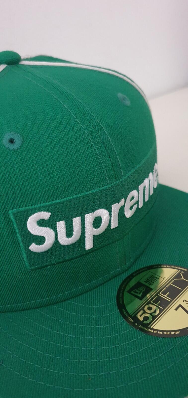 SS17 Supreme Piping Box Logo New Era 59fifty green hat cap size 7 3/8 New