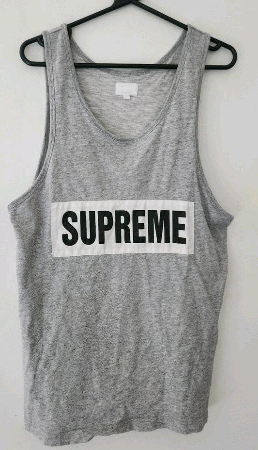 SS14 Supreme Marathon Tank Top camiseta sin mangas gris talla L grande Vintage