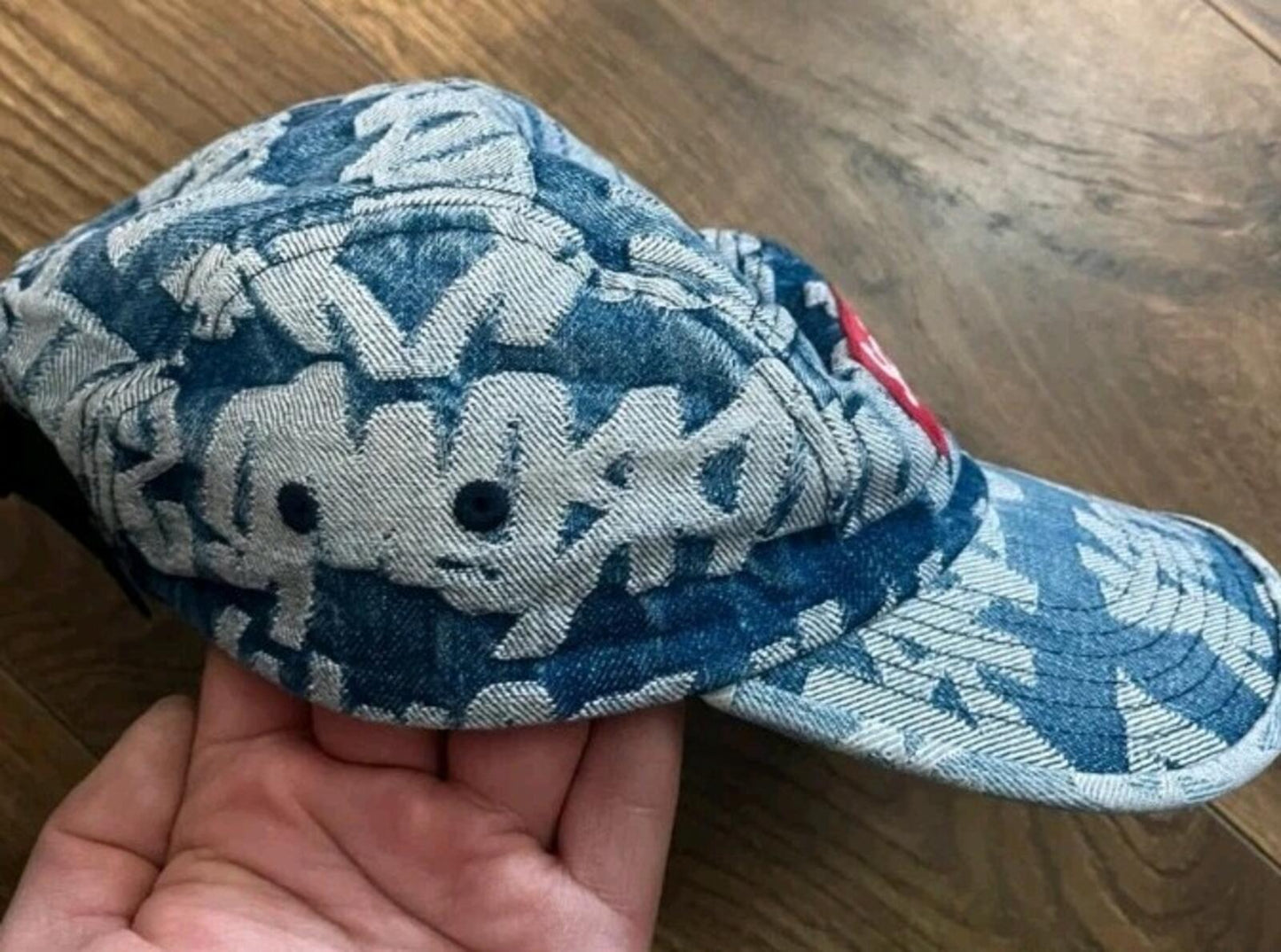 SS22 Supreme Fat Tip Jacquard Denim Camp Cap Blue