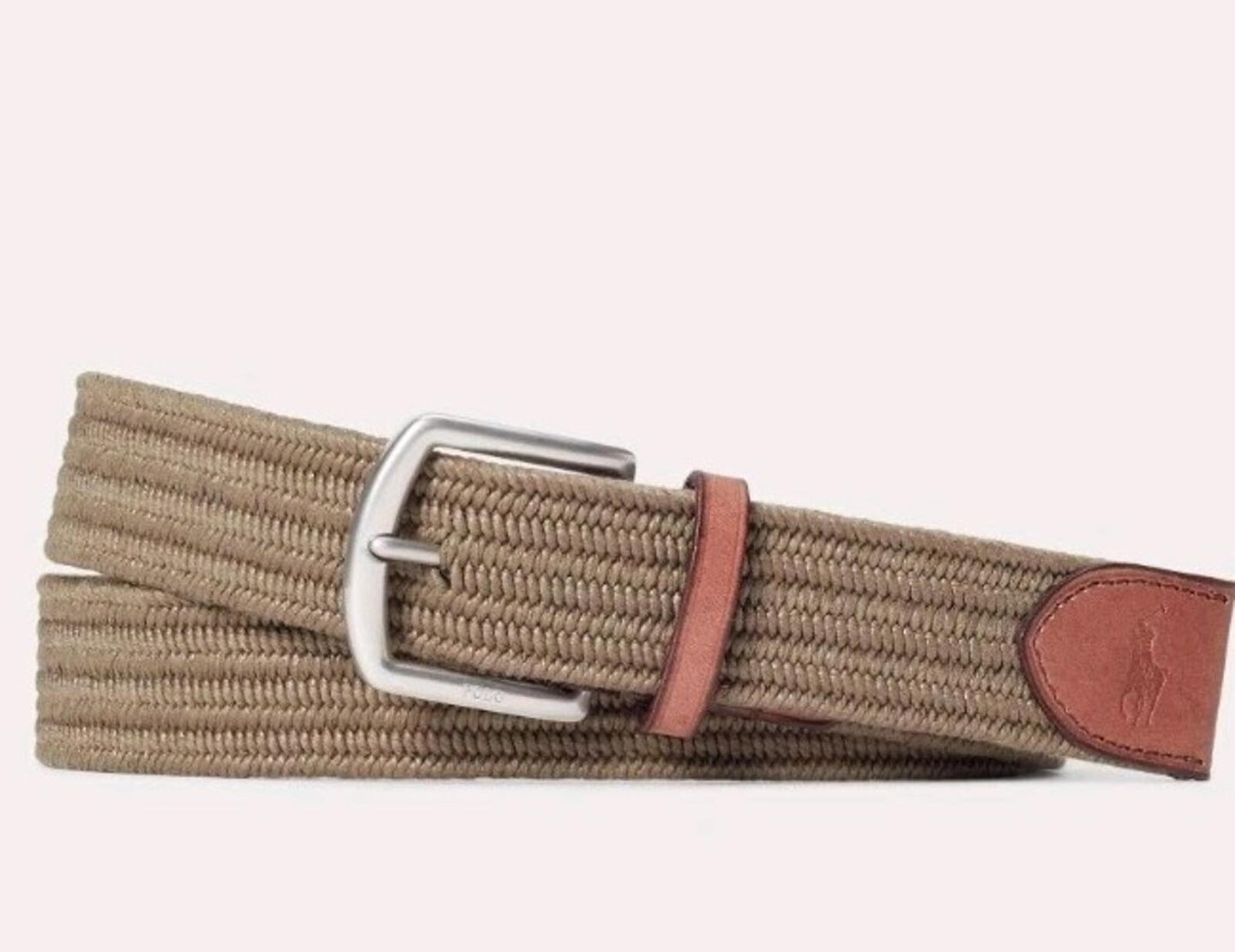 Polo Ralph Lauren Cinturón trenzado con ribete de piel £100 Talla S Small Canopy Olive Pony Golf