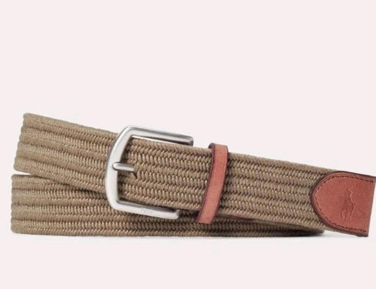 Polo Ralph Lauren geflochtener Gürtel mit Lederbesatz 100 £ S Klein Canopy Olive Pony Golf