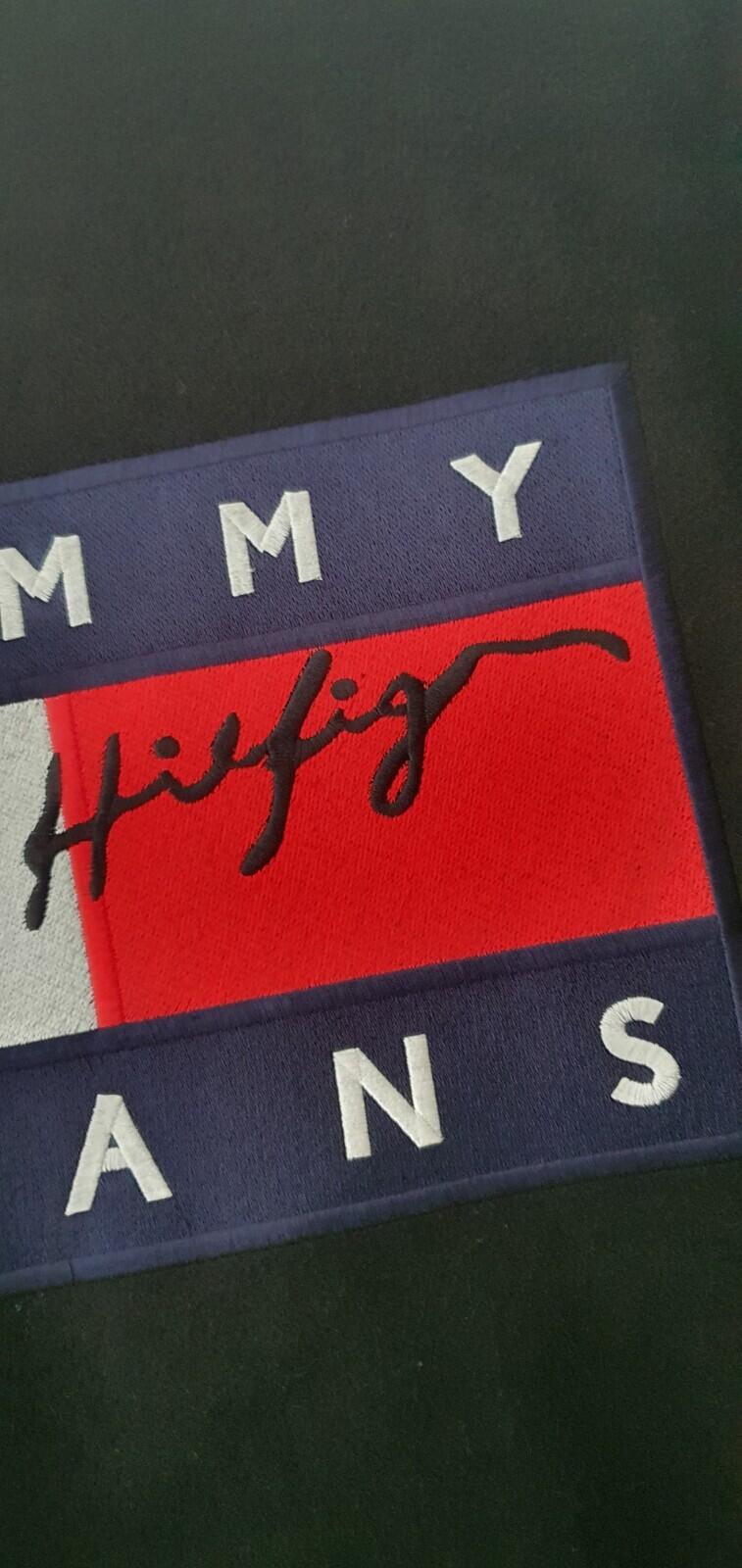 TOMMY JEANS £189 Varsity Wool Bomber Goat Leather Sleeves Black Jacket Hilfiger