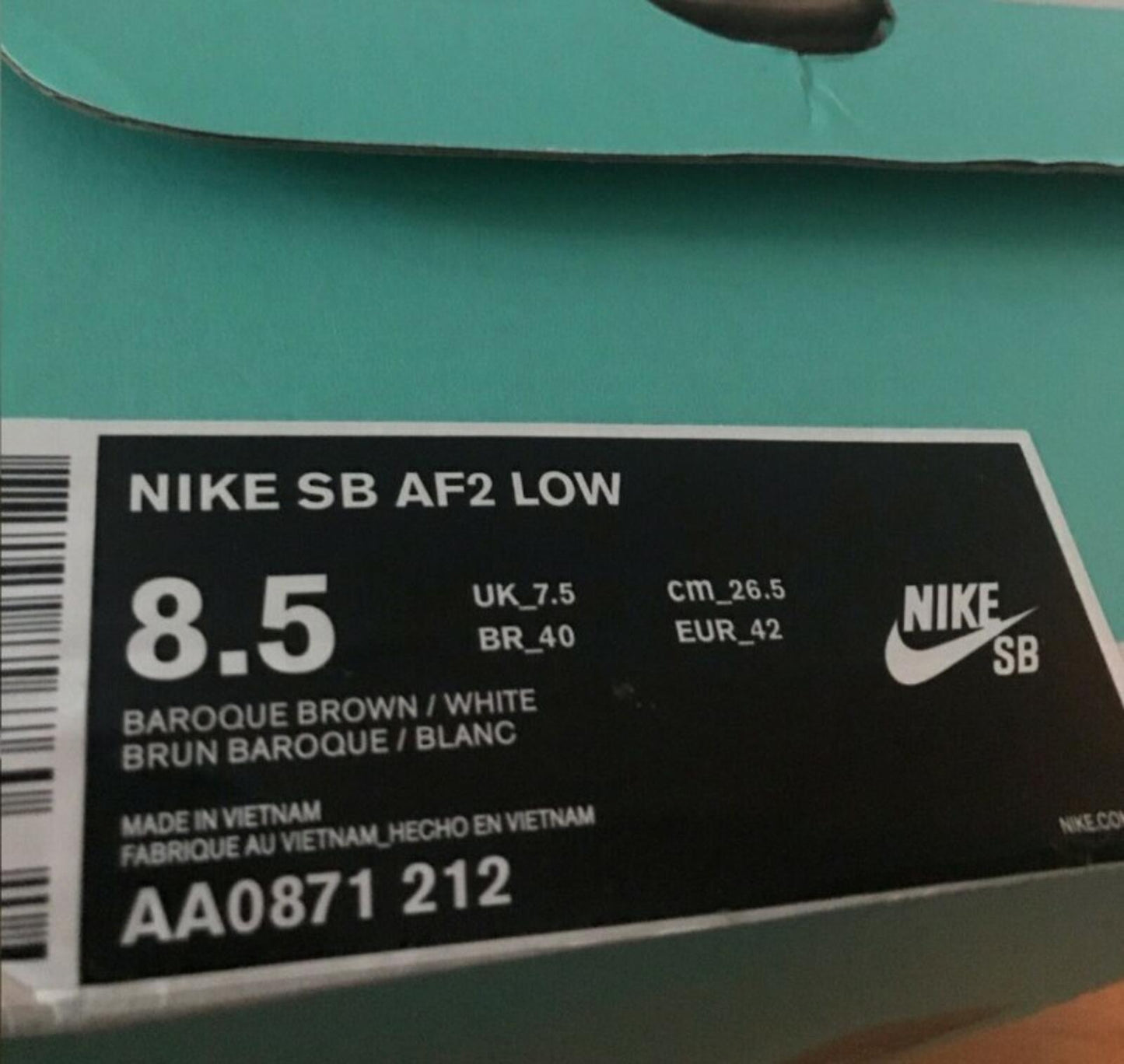 SS17 Supreme x Nike SB Air Force 2 Low Brown US 8.5 UK 7.5  EU 42 lot Trainers