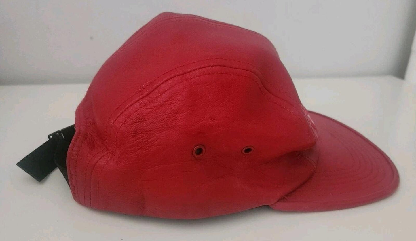 FW16 Supreme Leather Camp Cap Red