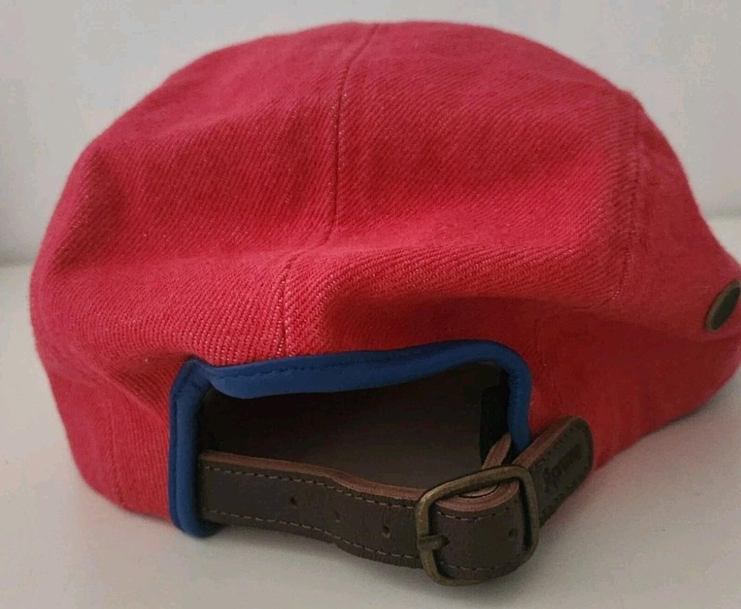 SS20 Supreme 2-Tone Denim Camp Cap Red Blue Hat Leather Visor Box Logo
