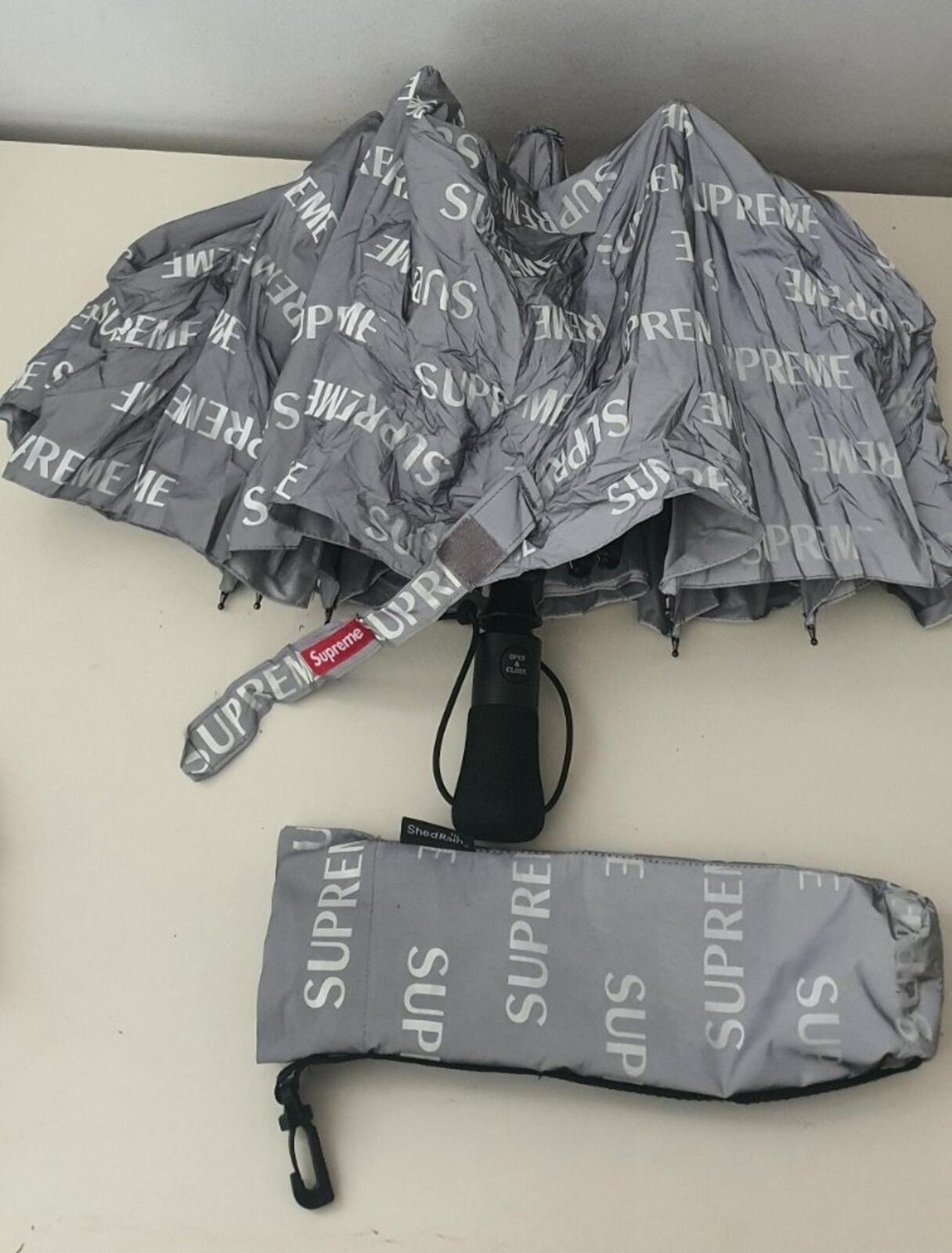 FW16 Supreme ShedRain reflective repeat umbrella Grey 54" Collapsible