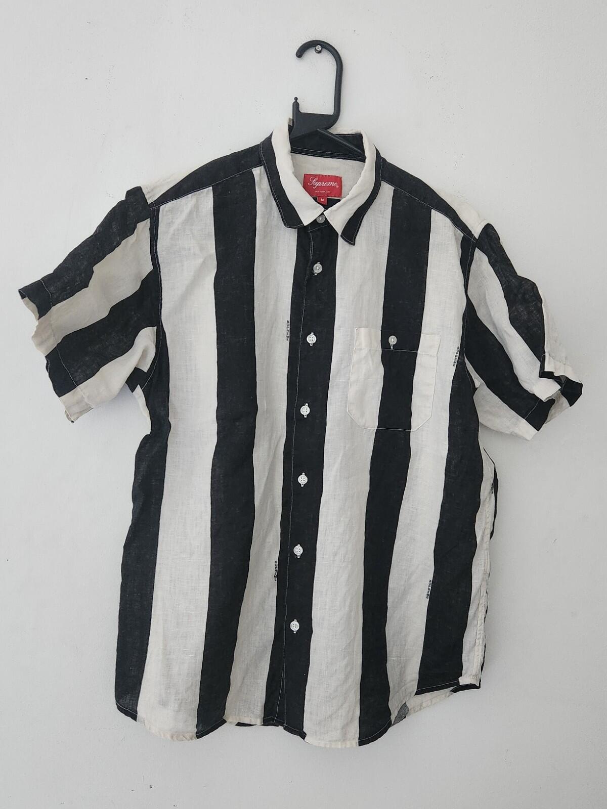 SS18 Supreme Wide Stripe Linen Shirt Black White Size M