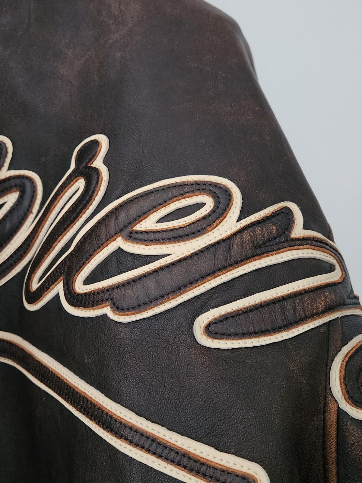 SS19 Supreme Leather Varsity Jacket L black Lambskin Brown Coat Satin Lining