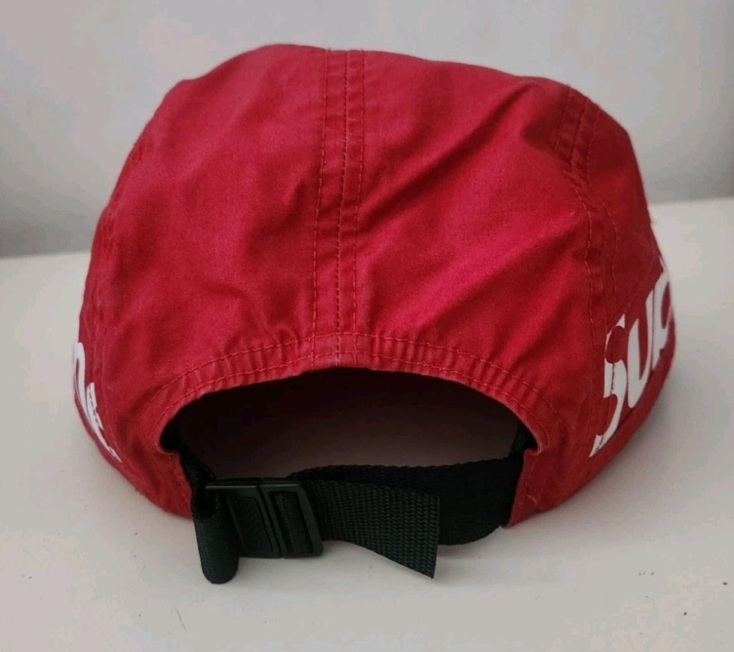 FW18 Supreme Side Panel Camp Cap red big logo hat made in USA