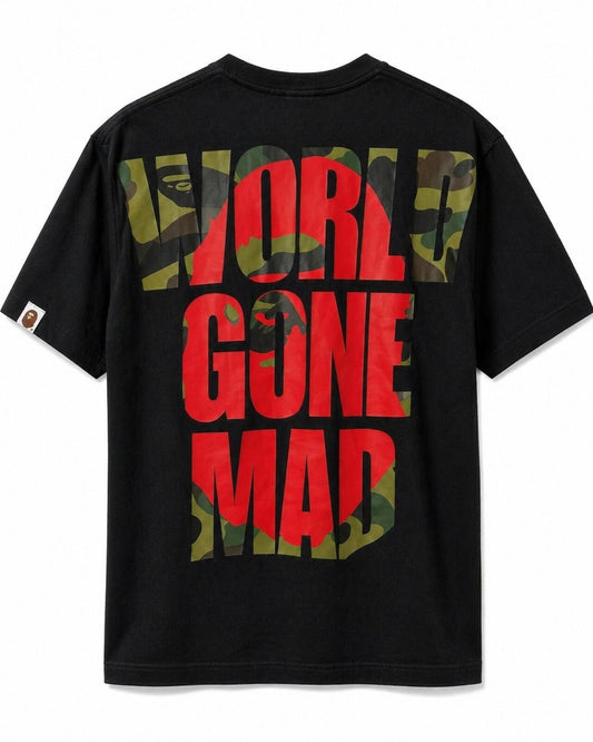 A Bathing Ape World Gone Mad Overlap Tee Black Größe L BAPE