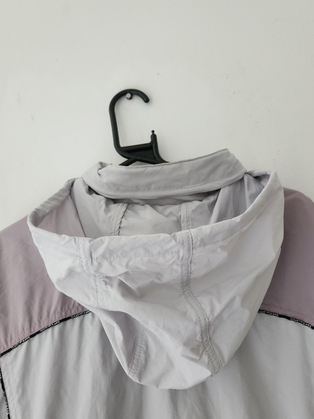 FW23 Supreme Logo Piping Hooded Track Jack Size XL Grey Lavender Water Resistant