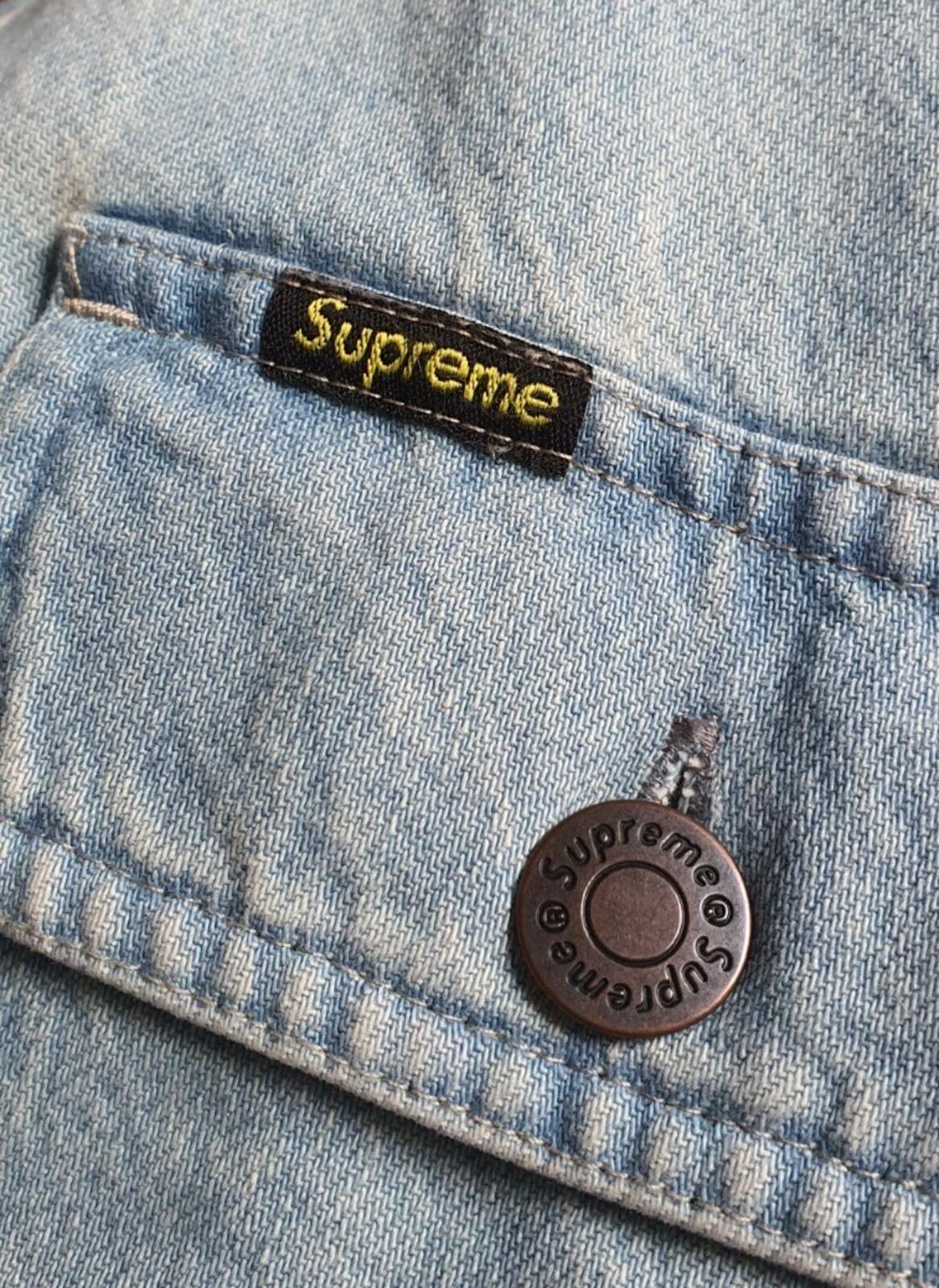 FW22 Supreme Fleece Hooded Denim Shirt Blue Size S
