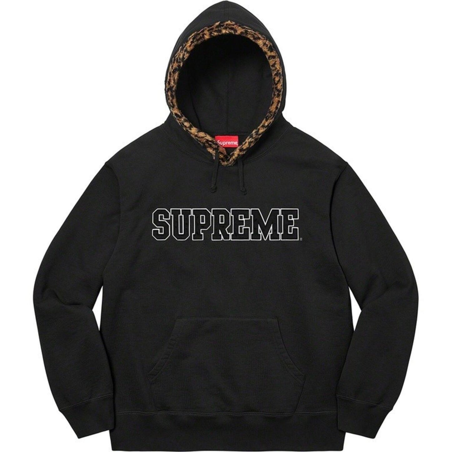 FW21 Supreme Leopard Trim Hooded Sweatshirt Black Size XL