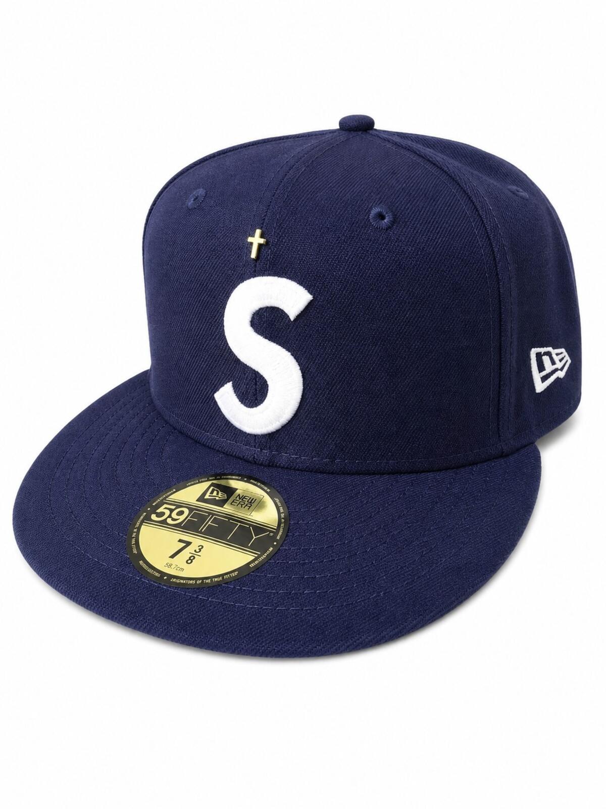 SS24 Supreme Gold Cross S Logo New Era Fitted Hat Size 7 3/8