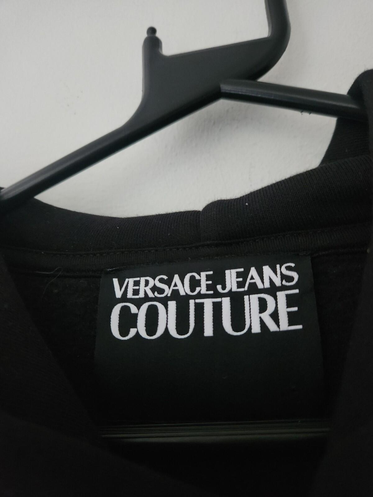 Versace Jeans Couture Label Hoodie Black Hooded Sweatshirt Size M Medium