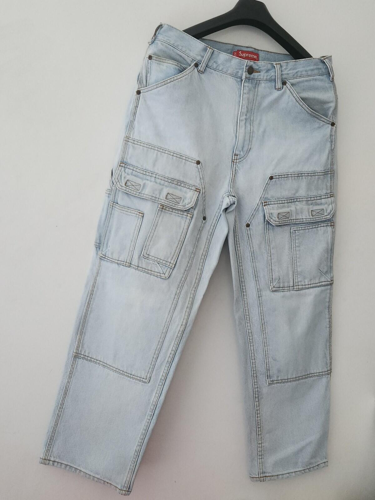 SS22 Supreme Double Knee Denim Utility Jeans Größe 32 W32 L32 Washed Blue Hose