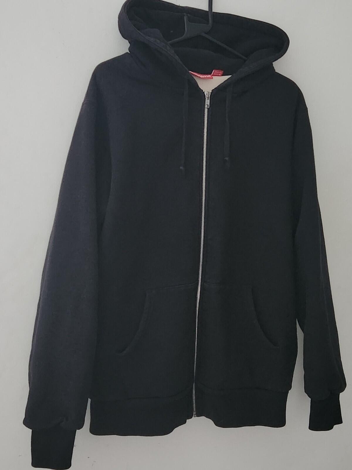 FW14 Supreme Reflective Logo Thermal Zip Up sweatshirt L Large Hoodie Black