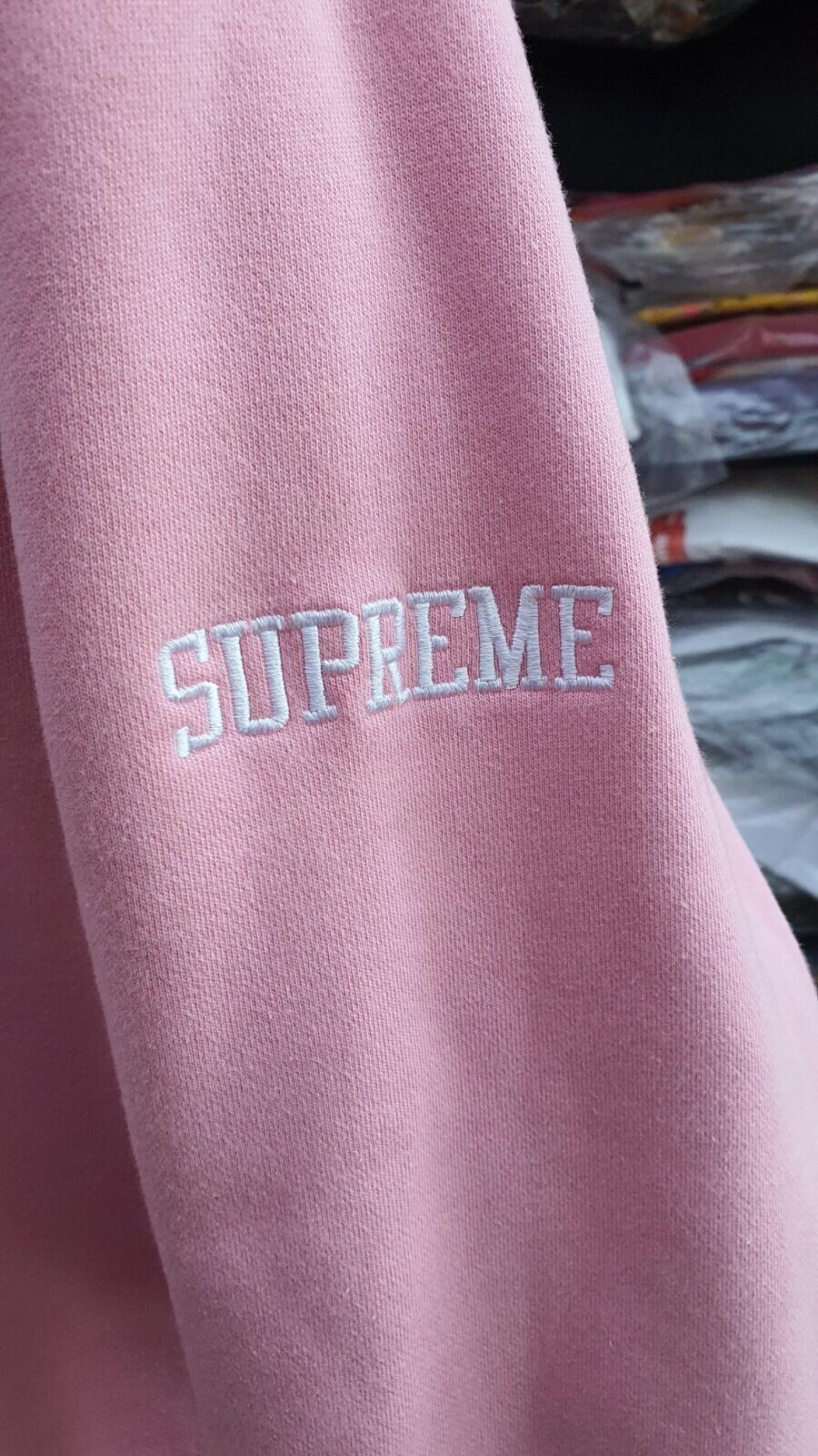 SS17 Supreme x Champion Satin Logo Hooded Sweatshirt Pink Size M