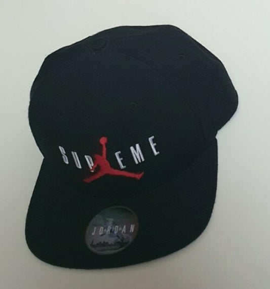 FW15 Supreme x Jordan black 6-Panel cap Jumpman hat Worn 1x Rare Jumpman