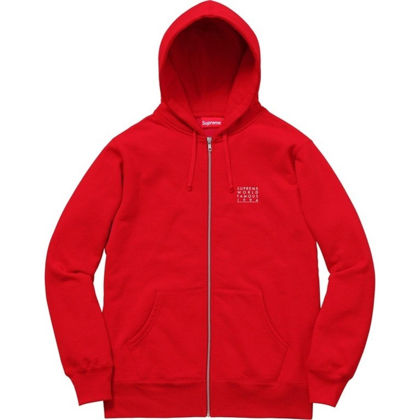 SS18 Supreme World Famous Zip Up Hooded Sweatshirt Red Size M