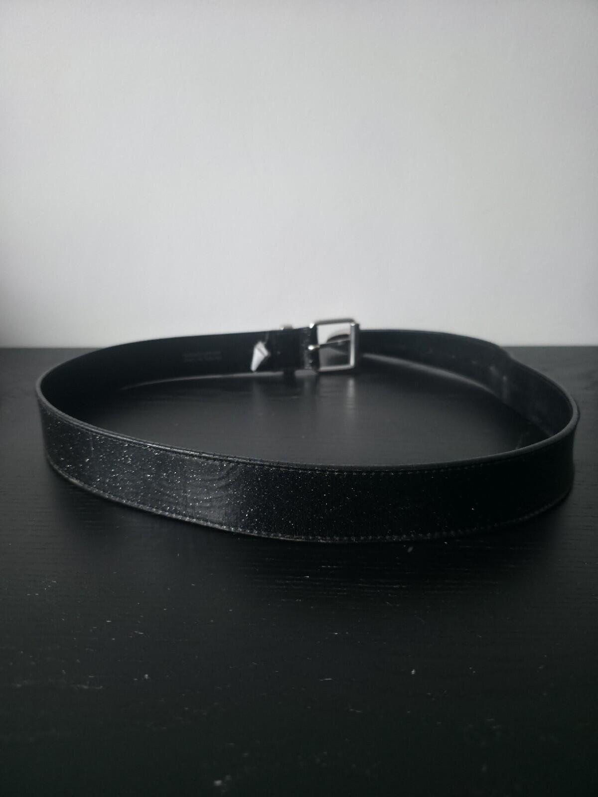 FW22 Supreme Glitter Vinyl Ranger Gürtel Schwarzes Leder Größe M