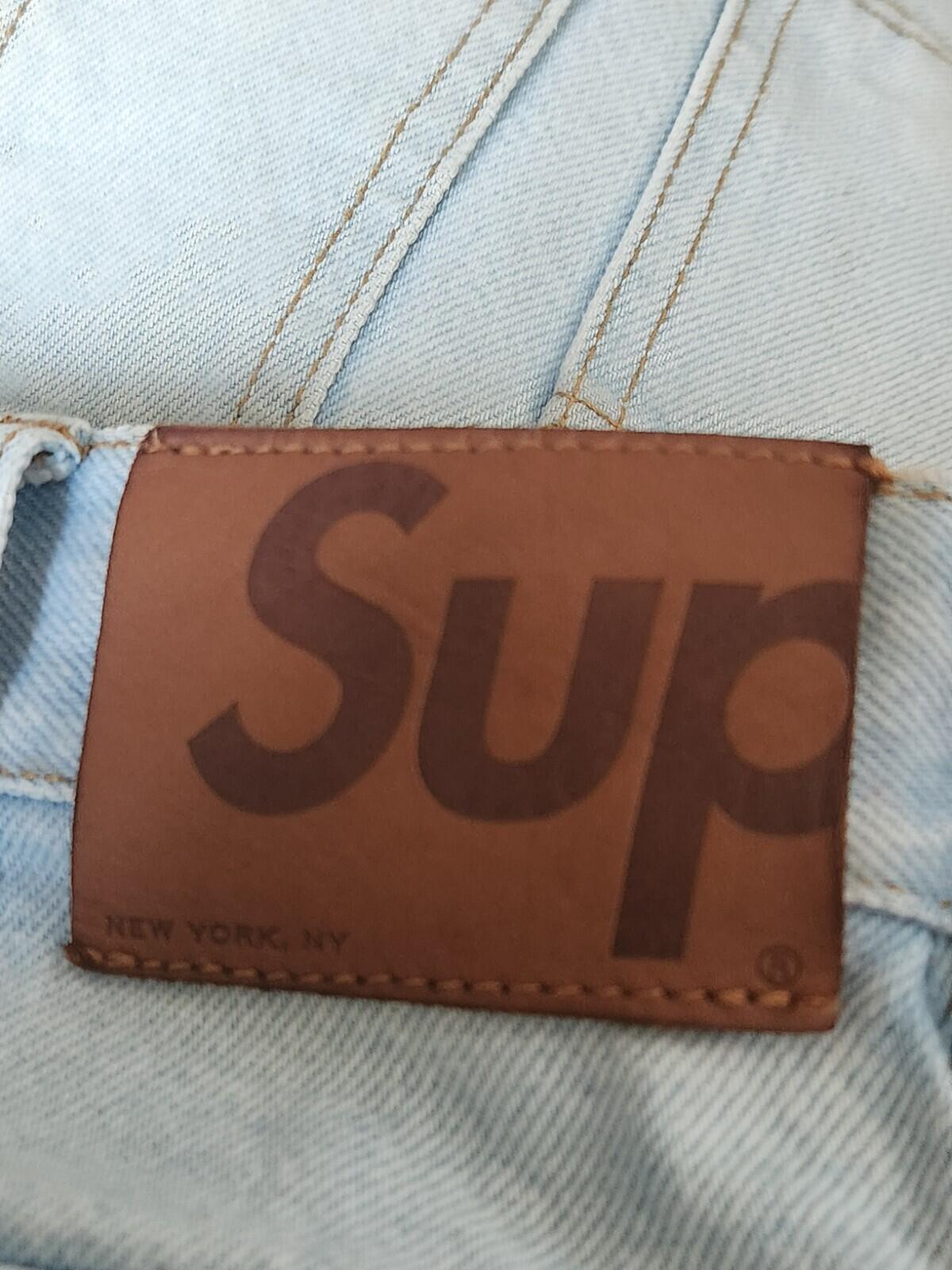 SS22 Supreme Double Knee Denim Utility Jeans Größe 32 W32 L32 Washed Blue Hose