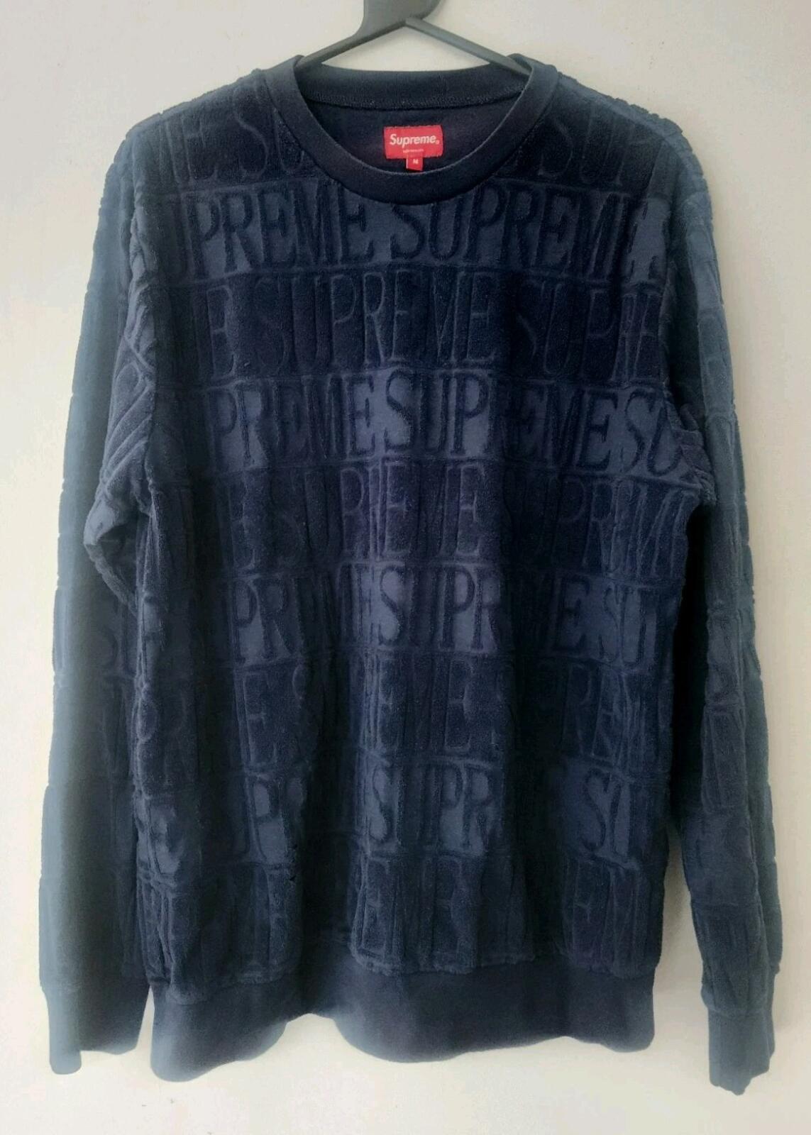 SS17 Supreme Logo Stripe Terry T Navy size M